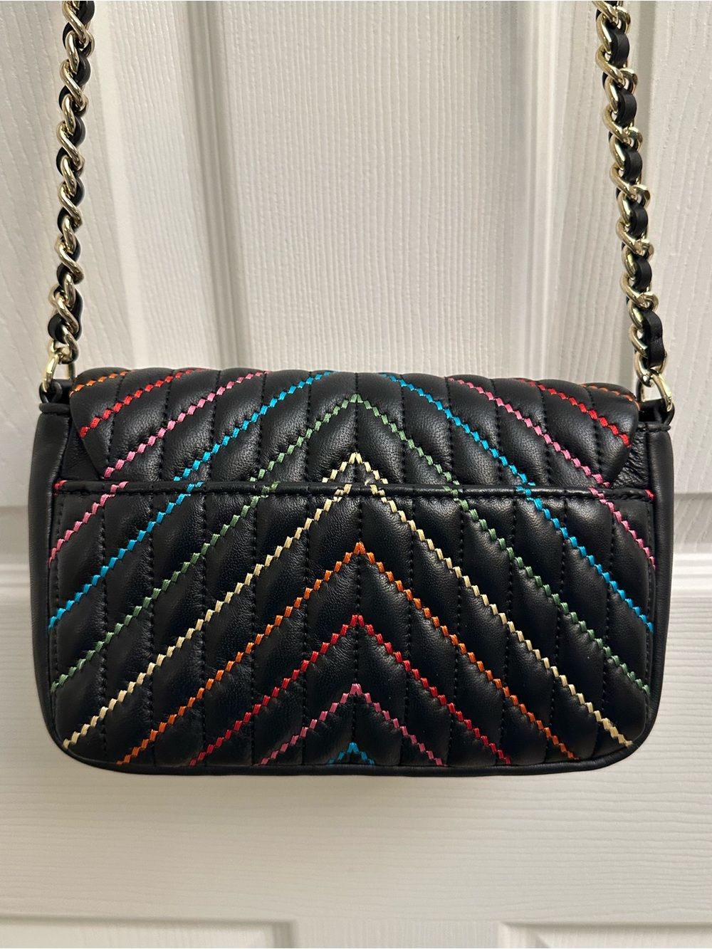 Karl Lagerfeld Black Quilted Crossbody Bag with Multicolor Stitching - Picture 6 of 16